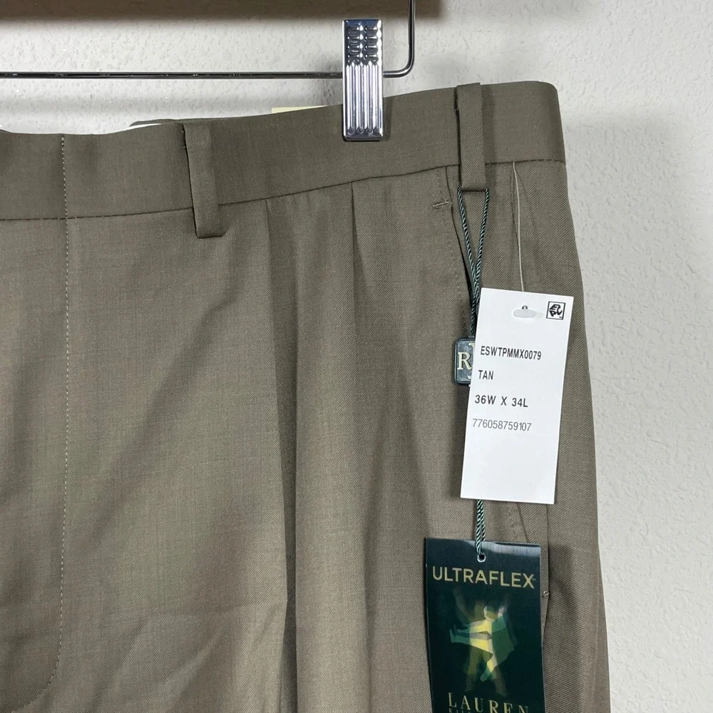 Lauren Ralph Lauren Suit Pants Mens 36x34‎ Tan NWT Pleated Ultraflex Trousers